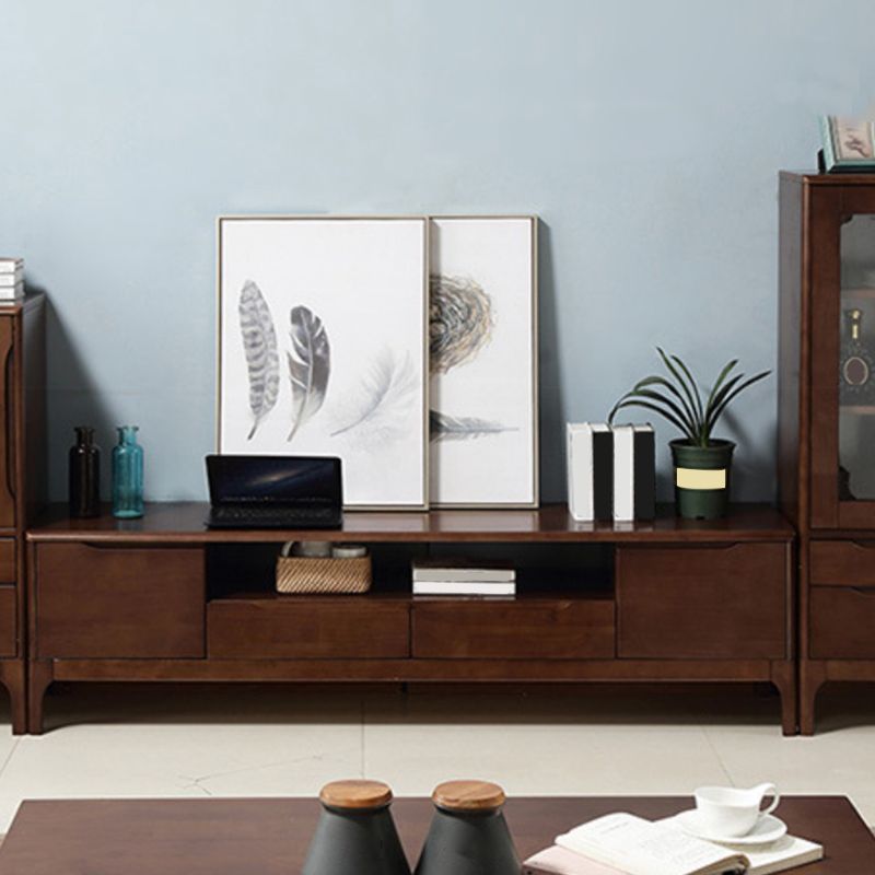 Rubber Wood Media Console Modern 2 Doors TV Console with Splayed Wooden Legs