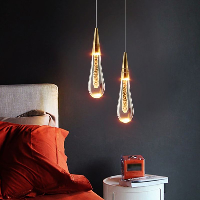 Luce a ciondolo a led lacrima oro in moderna luce in alluminio in alluminio in alluminio con tonalità di cristallo