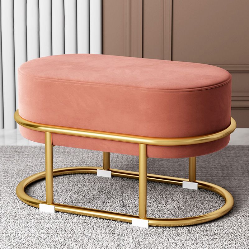 Glam Velvet Boucle Pouf Plain Oval Metal Frame Tear Resistant Ottoman Footrest