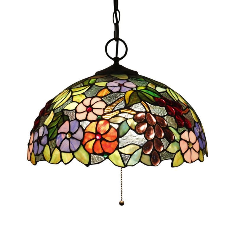 Lustre noir en verre artisanal 3 lumières 3 lampes pendantes méditerranéennes avec motif végétal
