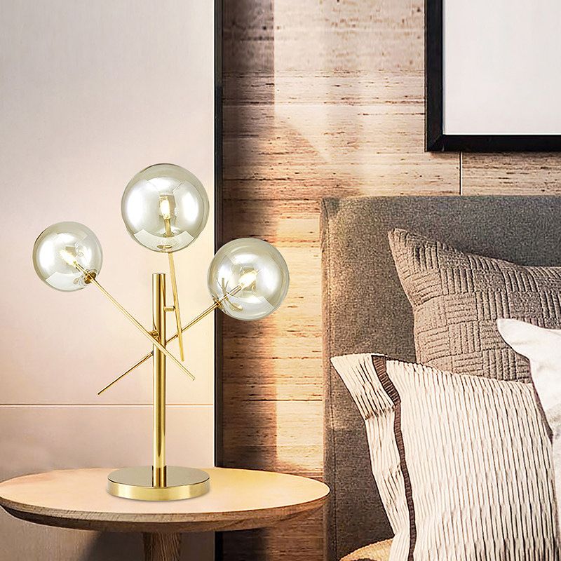 Sphere Silver Glass Night Lighting Modern 3 cabezas Lámpara de noche rotatable de oro para dormitorio