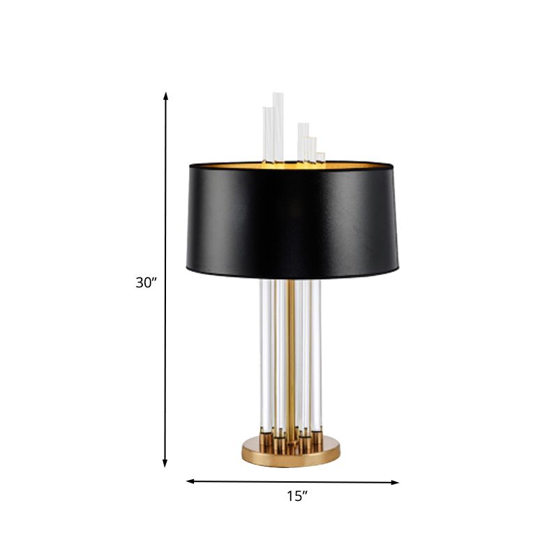 Modern Tubular Fabric Nightstand Lamp Clear Crystal 1 Bulb Reading Light in Gold