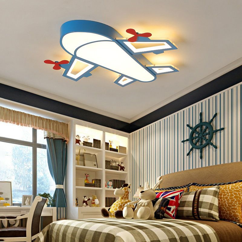 Airplane Acrylic Ceiling Lighting Childrens LED Blue Flush Mounted Lamp for Bedroom