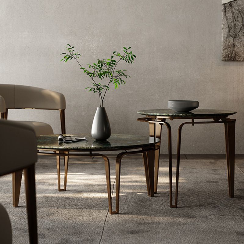 No Distressing Round Slate Contemporary 1 Coffee Table with 4 Metal Legs