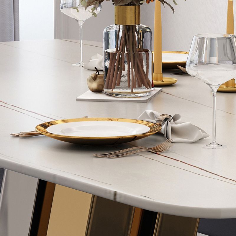 Base de metal escandinava Mesa de comedor texturizada Rectángulo Juego de comedores formales para el hogar