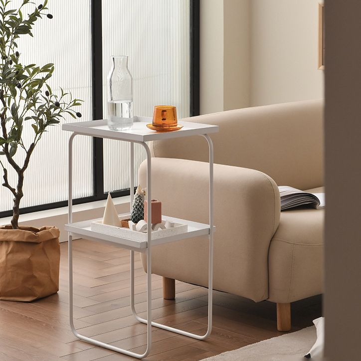 Mid-Century Tray Side Table Iron Sled Base End Table with Shelf