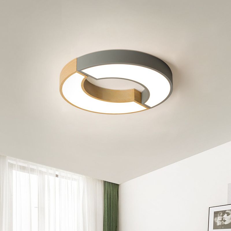 Grey/Green-Wood Double Arch Flushmount Nordic Iron 16.5"/20.5" Dia LED Ceiling Mounted Light in Warm/White Light