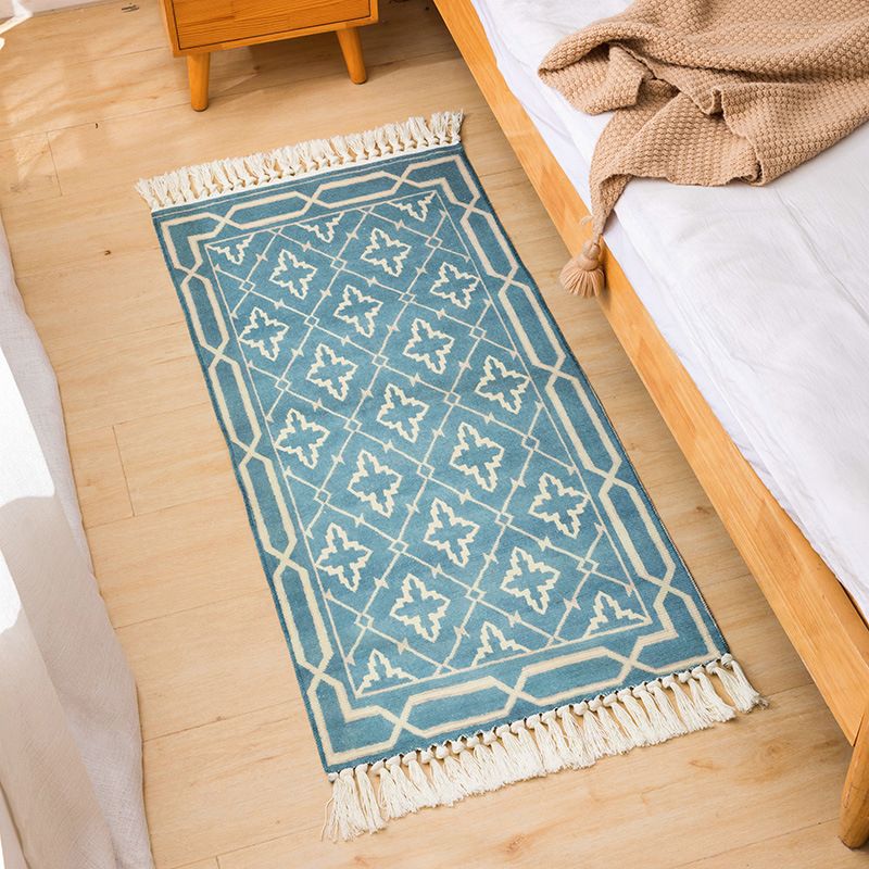 Bohemian Ameicana Pattern Rug Creative Fringe Detail Area Rug Cotton Blend Carpet for Bedroom