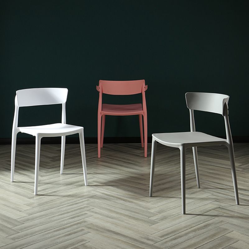 Silla sin brazos de comedor de plástico escandinavo, silla lateral con respaldo abierto