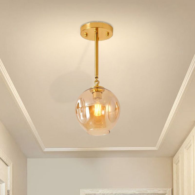 Concave Amber/Smoke Gray Glass Semi Flush Light Fixture Nordic 1 Light Ceiling Flush Mount for Hallway