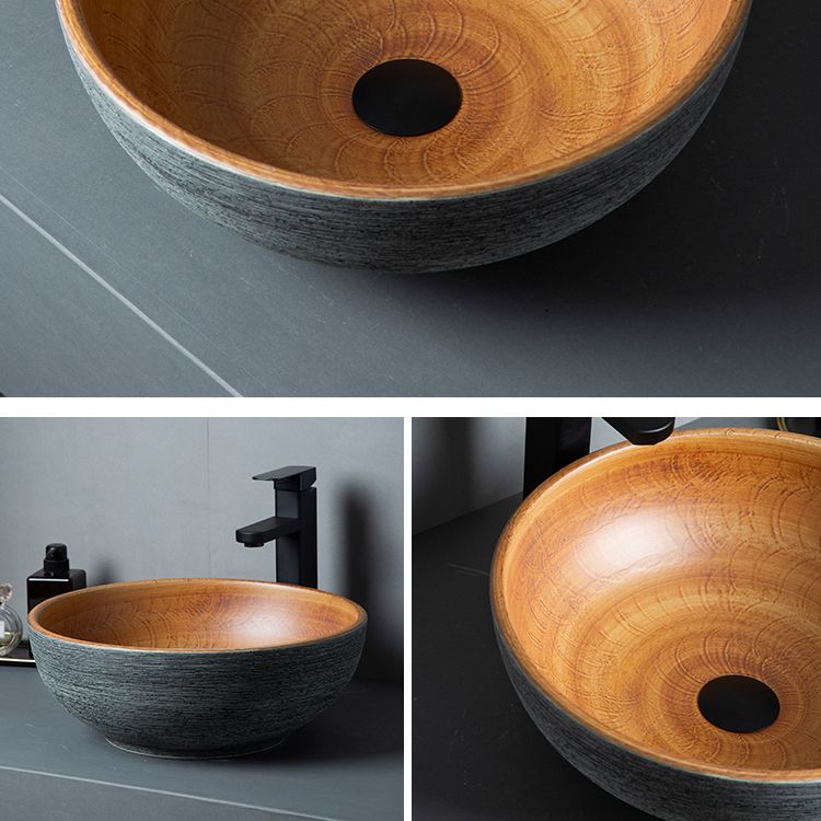Brown Oval-shape Trough Bathroom Sink Modern Trough Bathroom Sink