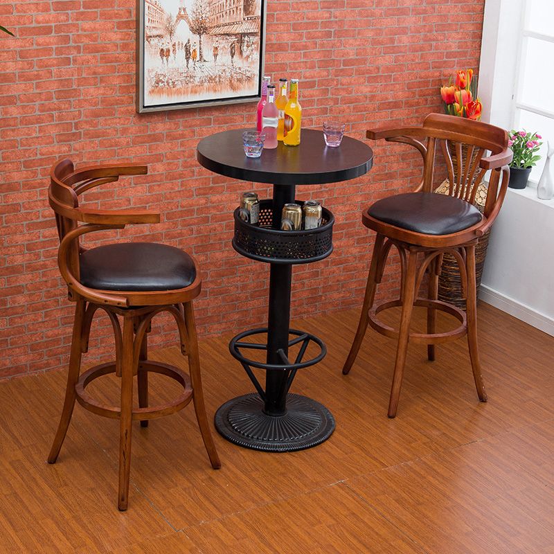 Industrial 1/2/3 Pieces Round Bar Table Set Solid Wood Bar Table Set for Home Use