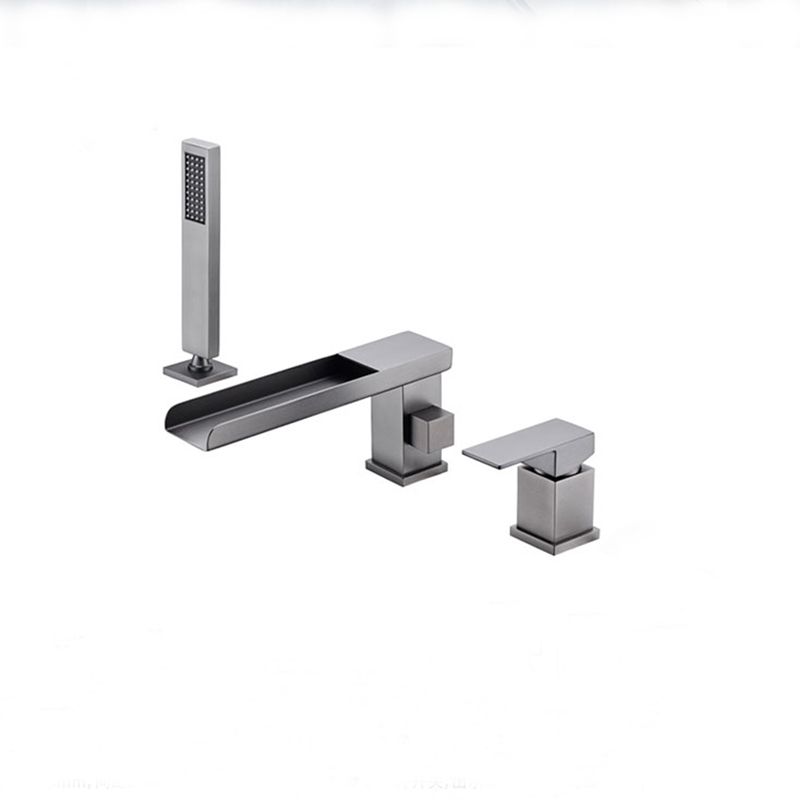 Modern Deck Mounted Copper Roman Tub Faucet Low Arc Tub Faucet Set