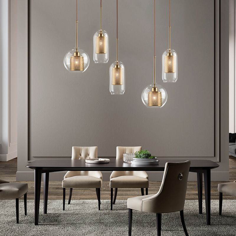 Illuminazione a sospensione in stile moderno semplice 1 testa trasparente vetro appeso a soffitto per bar