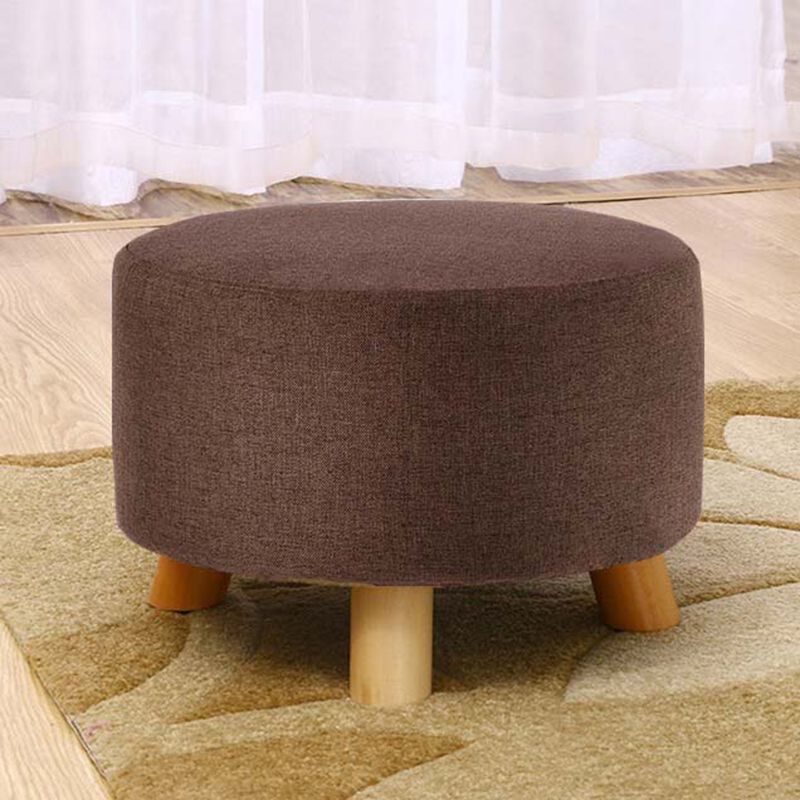 Contemporary Round Ottoman Footrest Plain Cotton Fade Resistant Sherpa Pouf