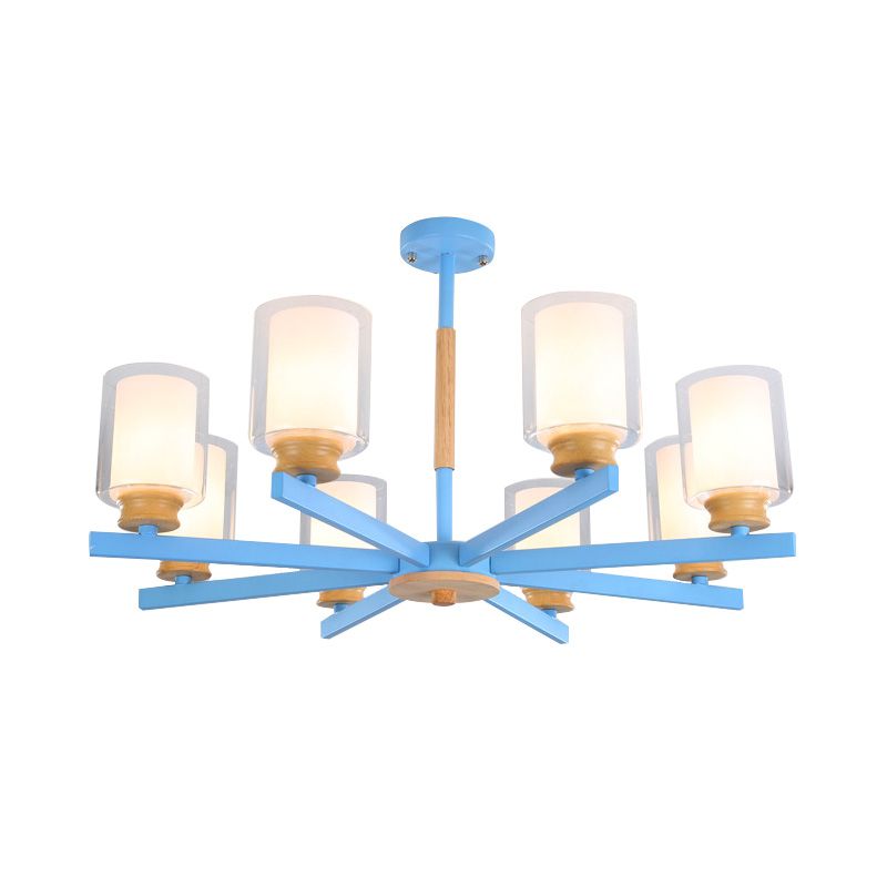 Makkaronzylinder Kronleuchter Anhänger Leicht Milchglas 3/5/6 Lichter hängende Decke Licht in Rosa/Gelb/Grün für Wohnzimmer