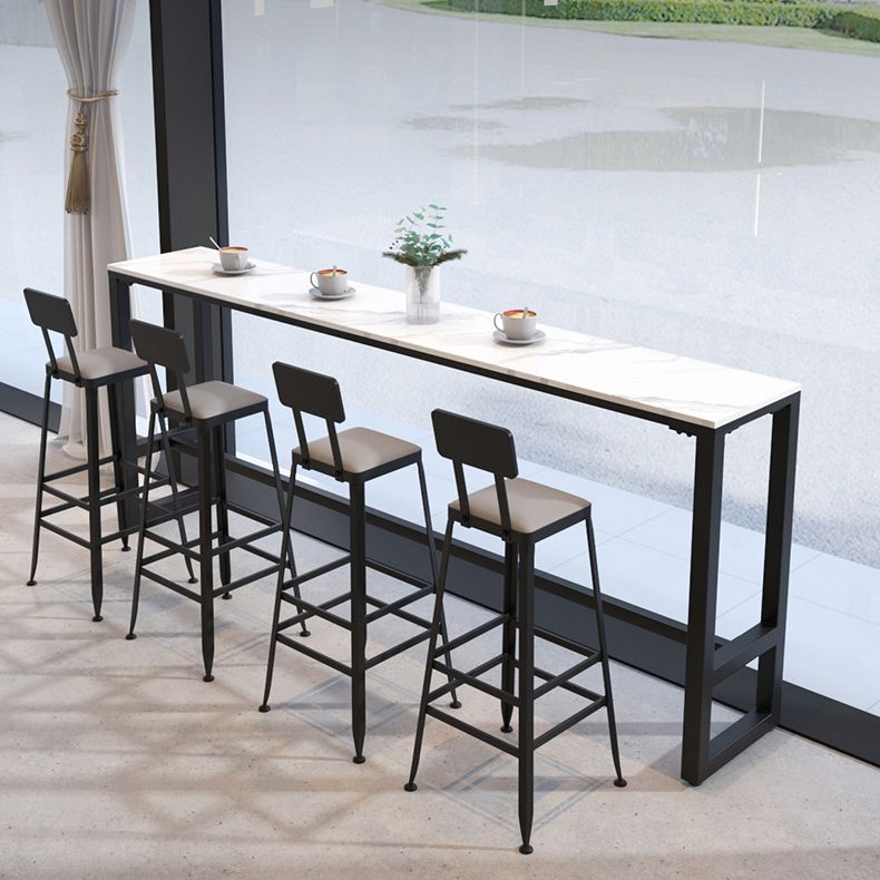 Industrial Black Iron Bar Table White Faux Marble Rectangle Top 41.3"H Bistro Table