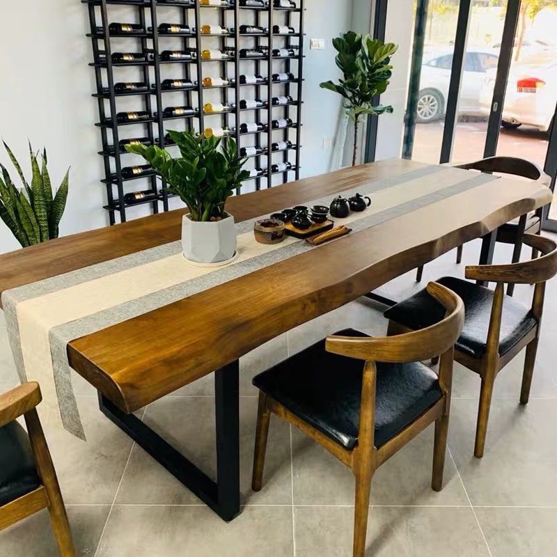 Metal Industrial Rectangle Indoor Table Solid Wood Top Table with Sled Base