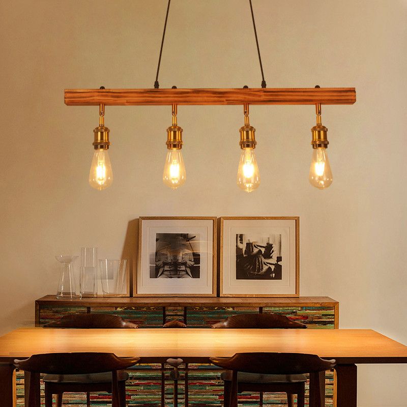 Industrial Ship Shape Island Lighting Wood Multiple-Light Island Pendant