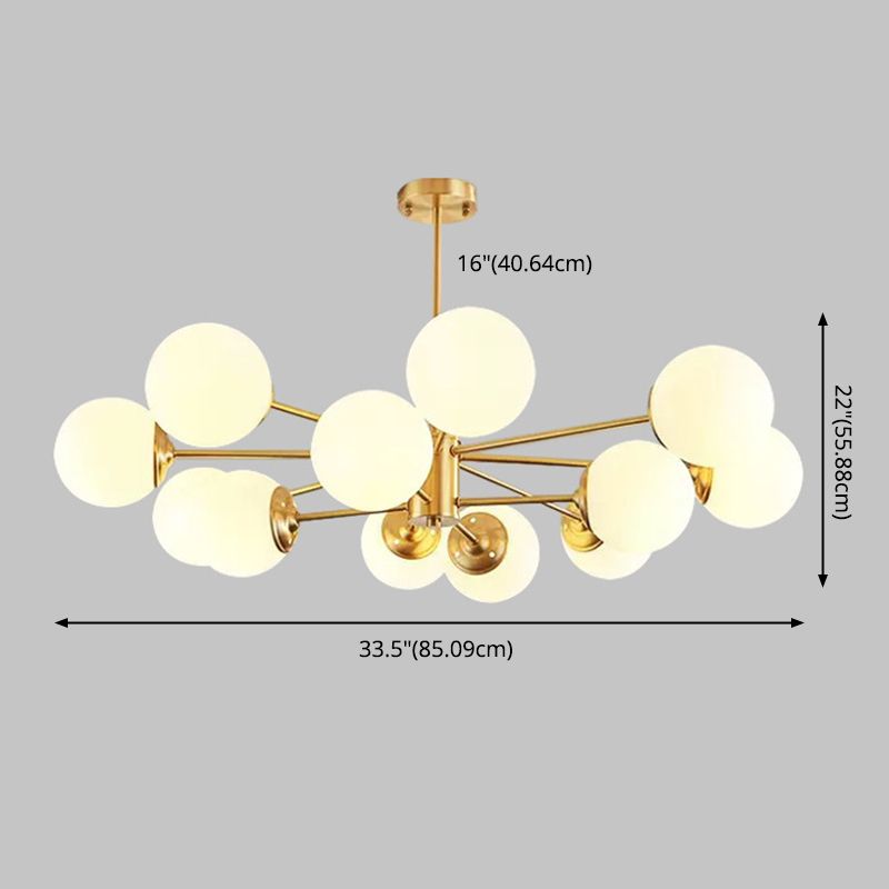 Post-Modern Metal Hanging Chandelier Light Glass Shade Ceiling Chandelier in Gold for Living Room