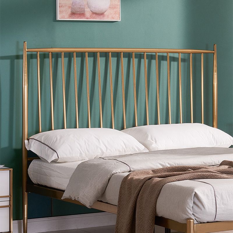 Modern Slat Bed Spindle Metal Open-Frame Bed with Legs in Gold