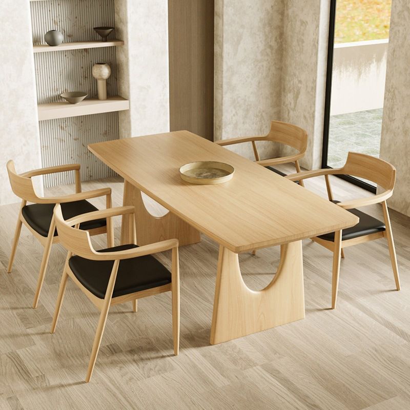 Double Pedestal Table Contemporary Wood Dinner Table for Home