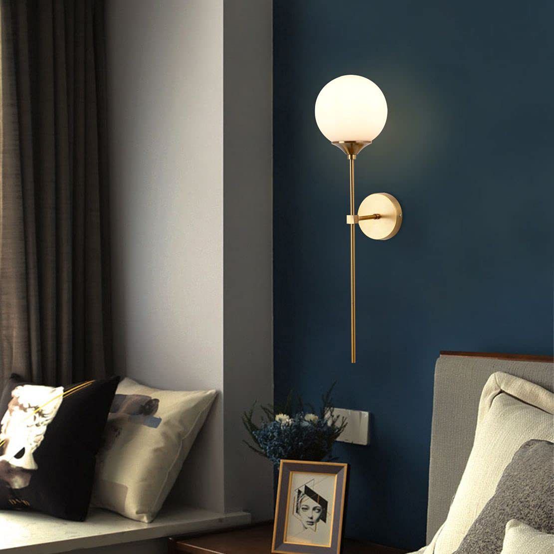Gold Modern Metal Wall Sconce Ball Shape Wall Light with Glass Shade for Living Room