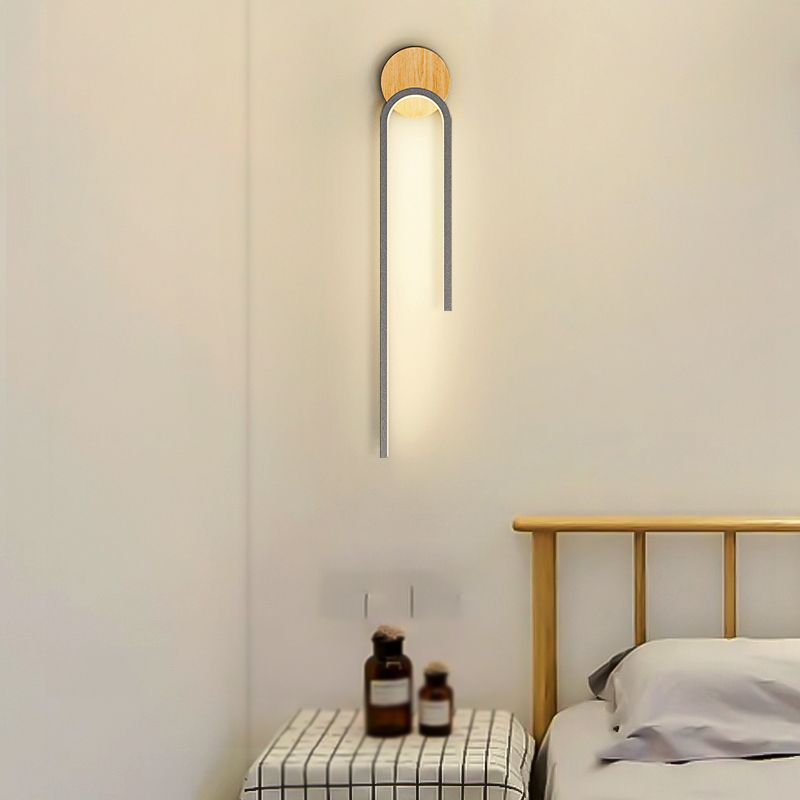 1-Light LED Wall Mount Light Modern Wooden Wall Light for Living Room