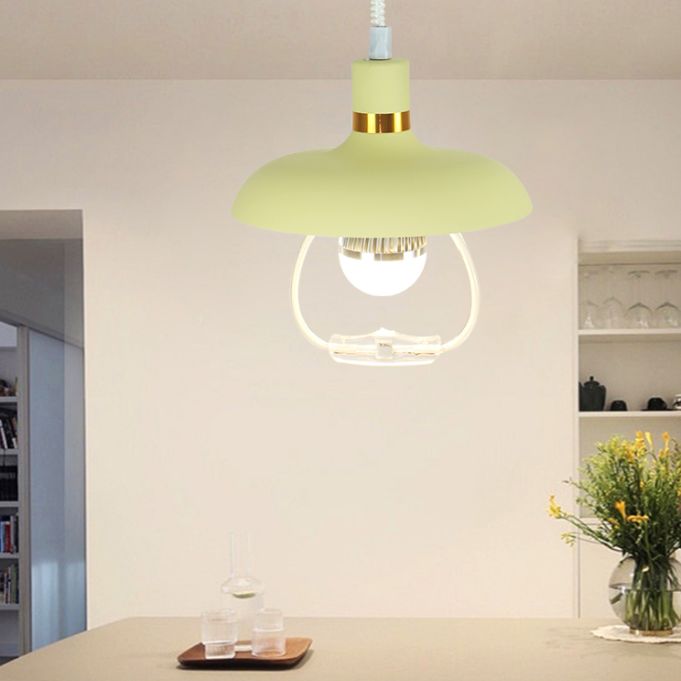 1 Light Round Round Pendants Lighting Metal Industrial Metal Prowing Lamping avec poignée de traction