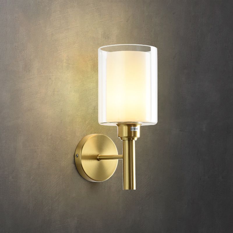 Oro Pronzo da parete a 1 luci a 1 luce in moderna luce da parete da interno in rame di lusso con tonalità di vetro