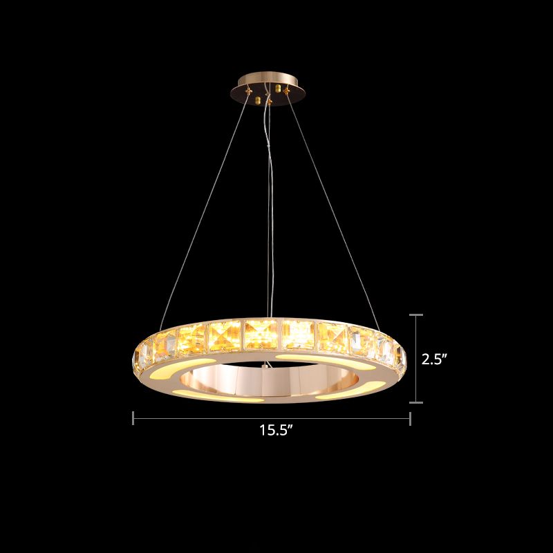 Gold Ring Shaped Chandelier Simple Crystal Embedded LED Pendant Light for Living Room