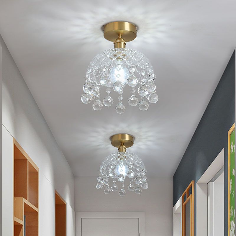 Crystal Crown Semi Flush Mount in Colonial Style Copper Indoor Ceiling Light
