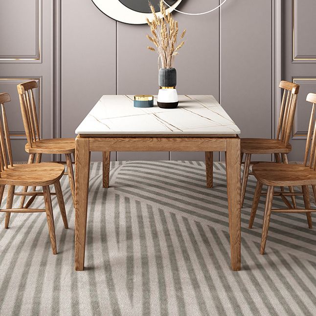 Ash Wood Base Modern Sintered Stone Dining Table Solid Wood Table in Wood Color
