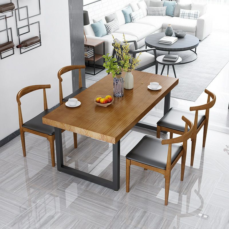 Metal Industrial Rectangle Furniture Pine Solid Wood Top Dining Table with Sled Base