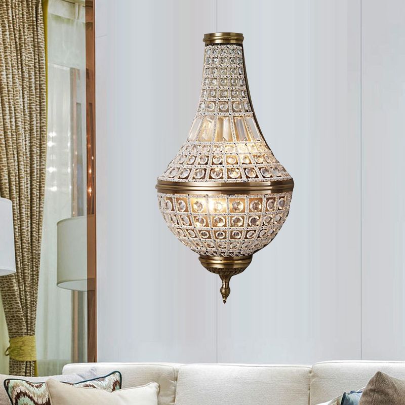 2 Lights Crystal Wall Lighting Idea Rustic Brass Beaded Bedroom Sconce Light Fixture