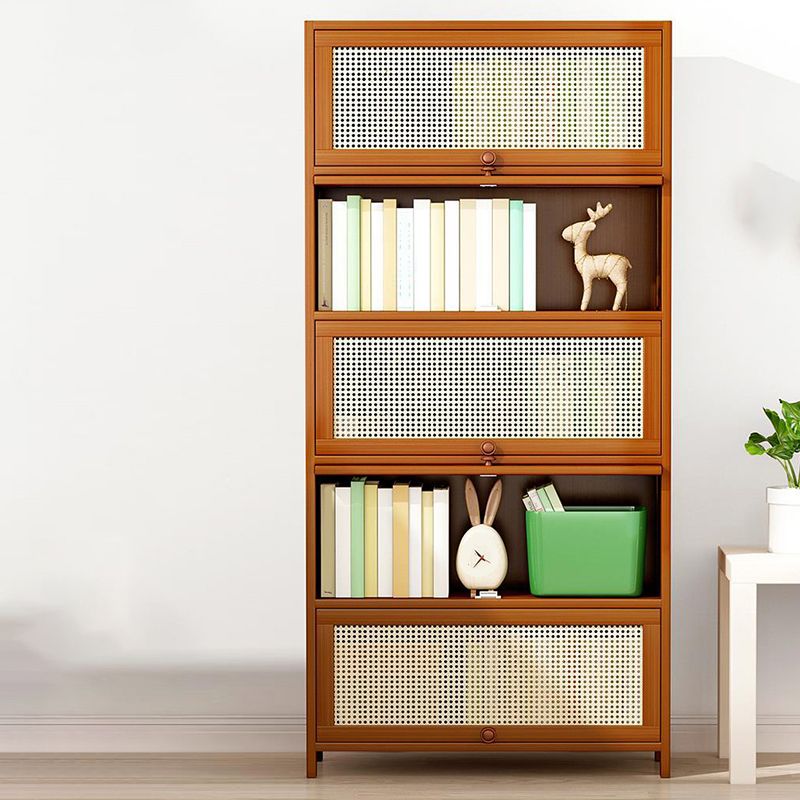 Bamboo Bookcase Standard Contemporary Closed Back Bookshelf with Cabinets