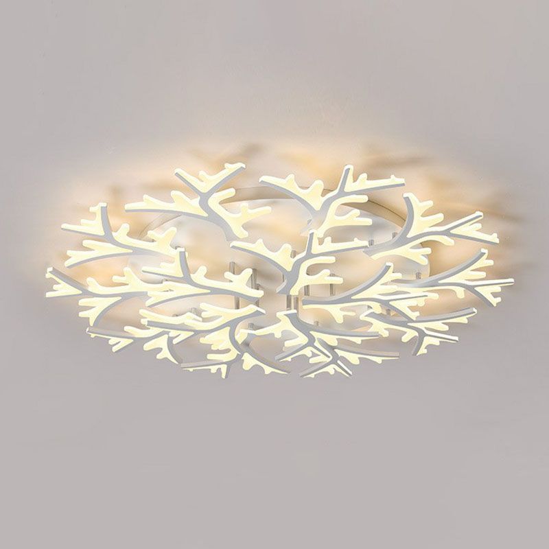 White Snowflake Semi Flush Mount Lighting Minimalist Acrylic LED Flush Mount Fixture for Living Room