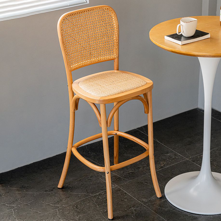 Contemporary 45" Height Backrest Solid Wood and Rattan Counter Stool
