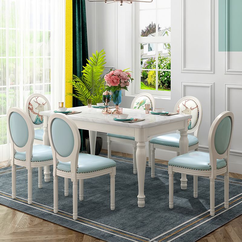Rectangle Marble Table White Dining Table for Kitchen Dining Room