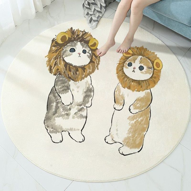 Non-Slip Backing Round Polyster Cartoon Animal Print Contemporary Carpet