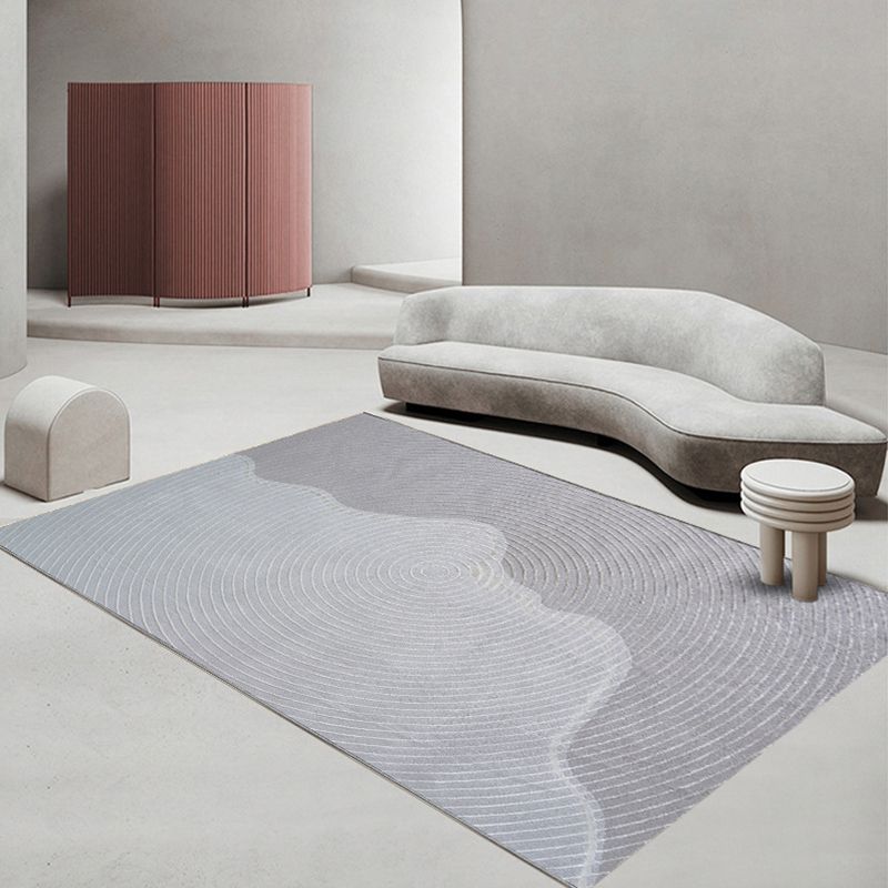 Grey Modern Rug Polyester Line Rug Washable Rug for Living Room