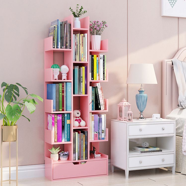 Contemporary Open Back Bookshelf Standard Bookcase with Pull Out Drawer