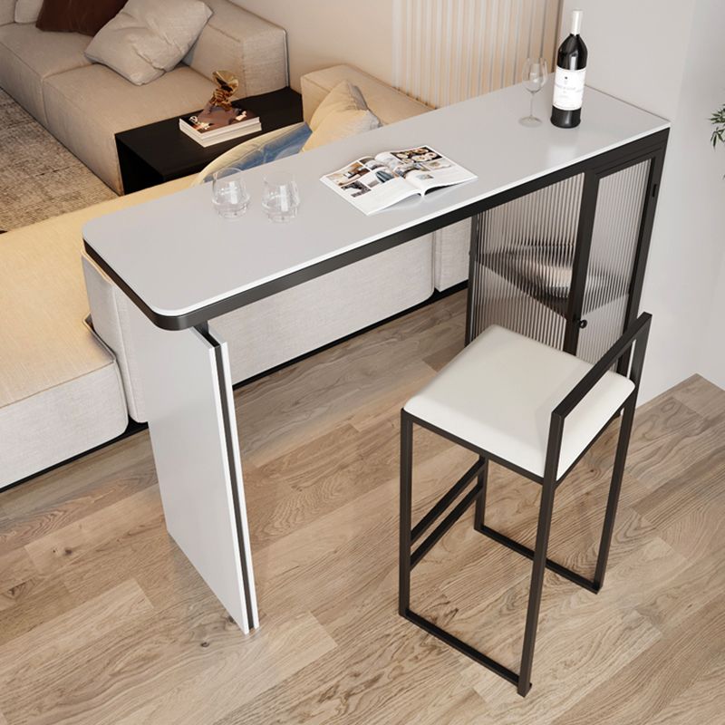 Glam Style Sintered Stone Top Rectangle Bar Dining Table with Storage