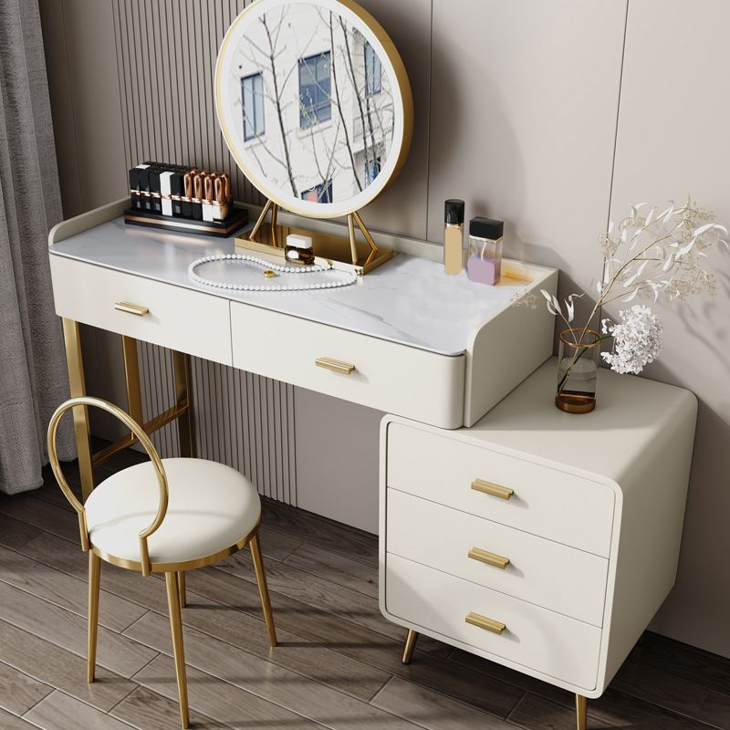 5 Drawers Makeup Table Desk Vanity Stone Top Dresser in White