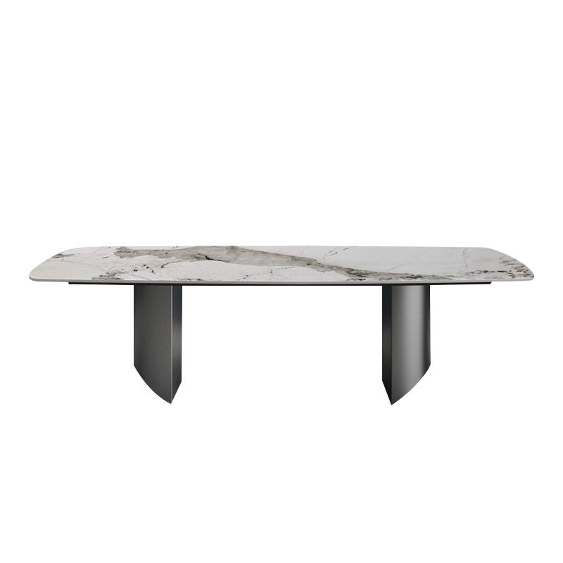 Contemporary Furniture Stone Rectangle Dining Room Table in White