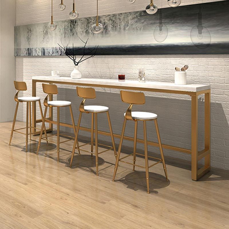 Gold and Metal Base Table White Rectangle Solid Wood Bar Table