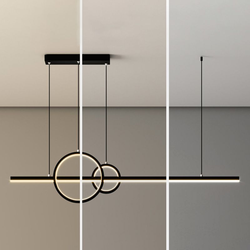 Lampe linéaire et ring île de la lampe à suspension à LED noire minimaliste pour salle à manger