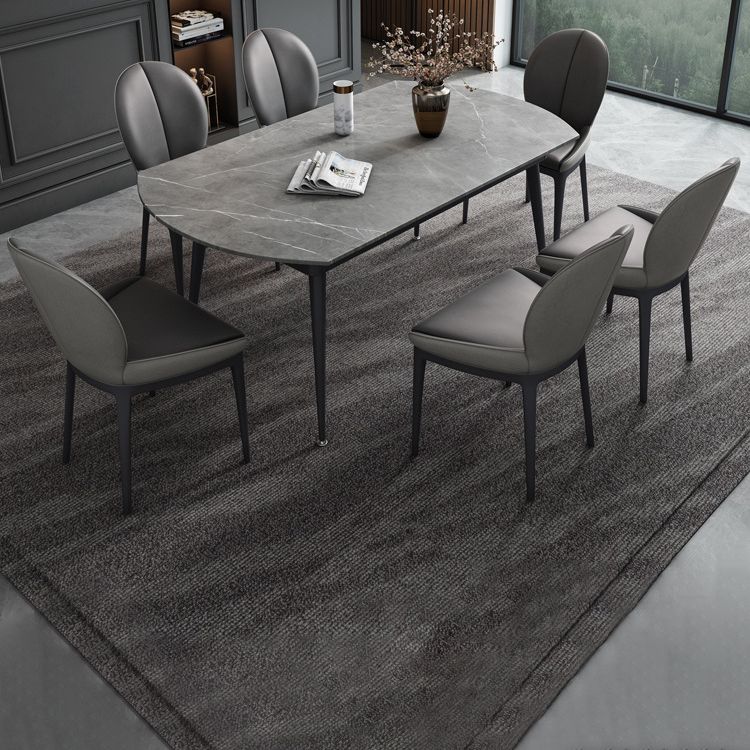 Juego de comedor moderno extensible con tapa de piedra sinterizada y juego de mesa formal de pierna negra