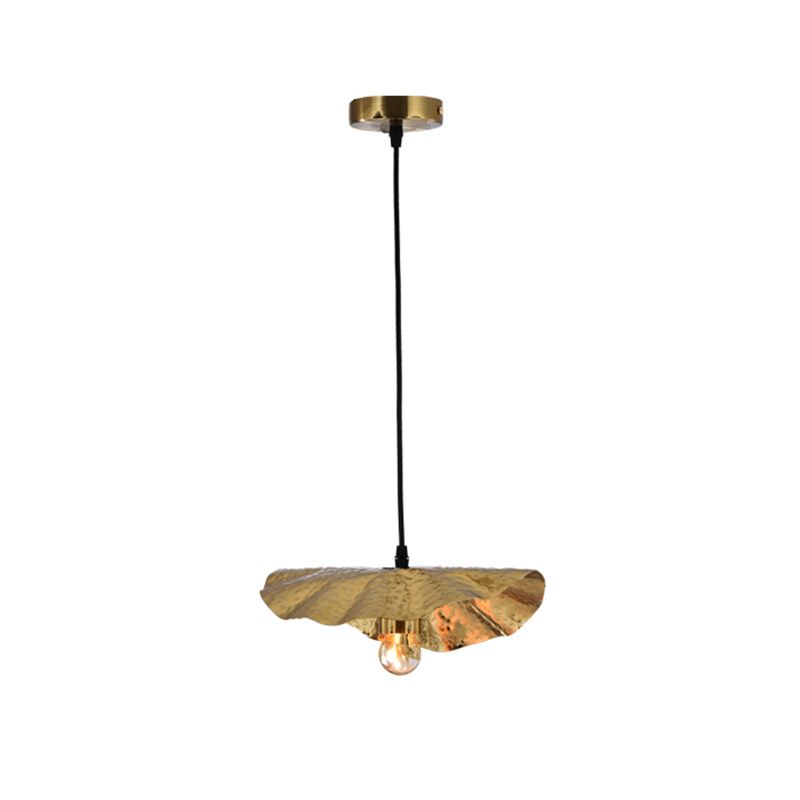 Luxury Lotus Leaf Drop Lamp 1-Bulb Metal Down Lighting Pendant in Gold for Dining Room