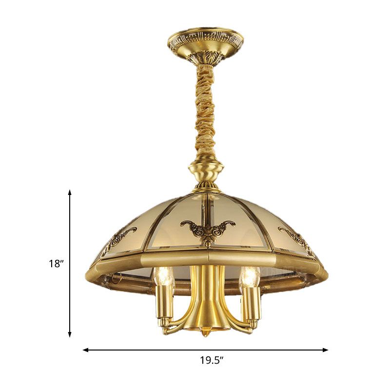 5 Bulbs Sandblasted Glass Chandelier Colonial Brass Dome Bedroom Pendant Lighting Fixture